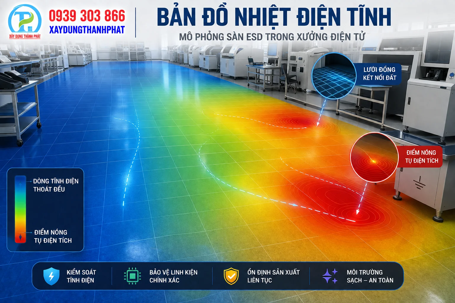 SƠN EPOXY XƯỞNG ĐIỆN TỬ: CẢNH BÁO ĐỨT LƯỚI ĐỒNG GÂY TÊ LIỆT HỆ TIẾP ĐỊA ESD